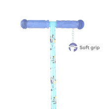 Blue scooter handlebar with soft grip rubber ends