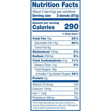 Nutrition Facts panel showing calories, fat, carbs, protein, and serving size