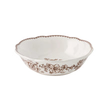 Stoneware serving bowl with floral band and scalloped rim