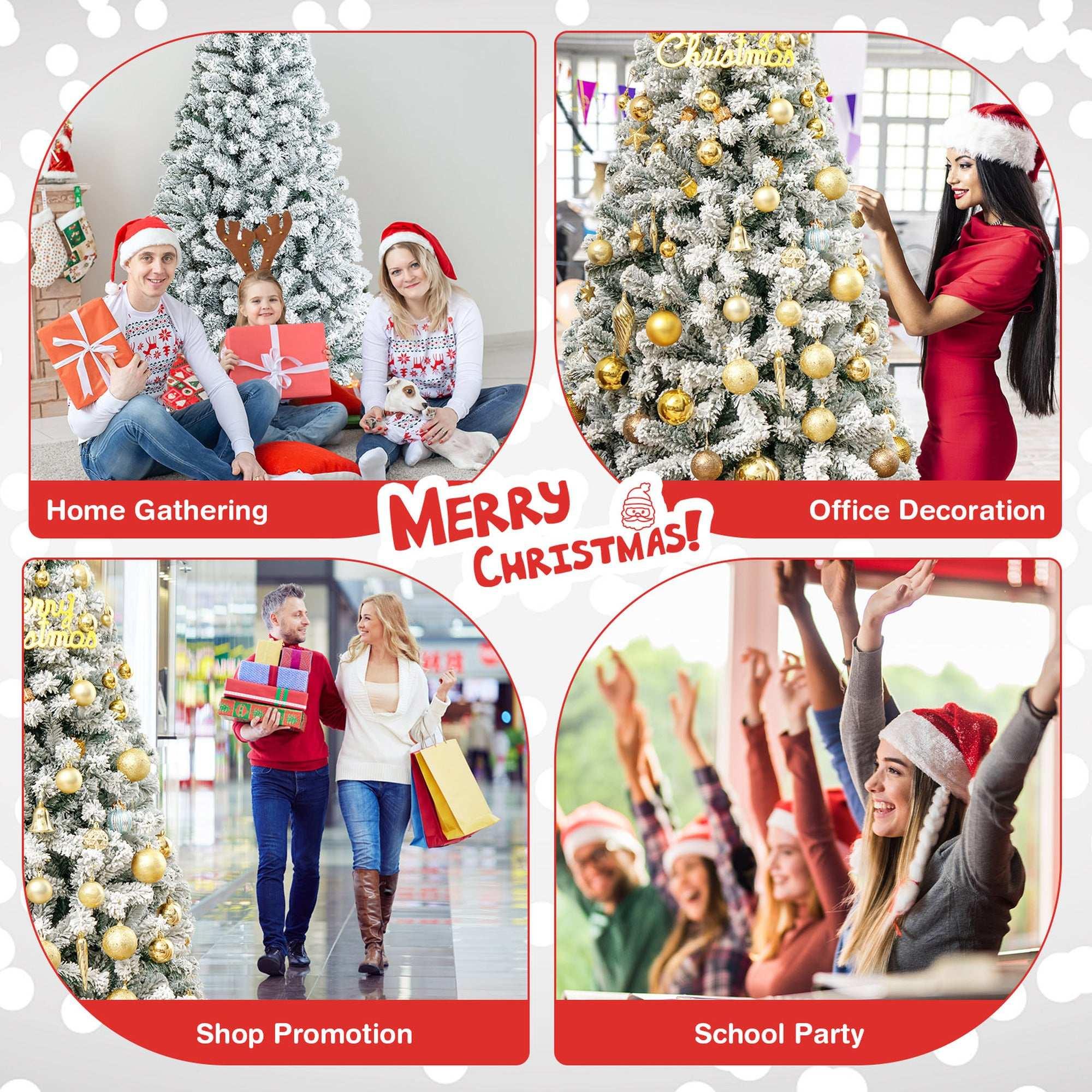 Costway CM22067 6 ft. Unlit Premium Snow Flocked Hinged Artificial Christmas Tree - USA MEGA SHOP