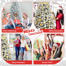 Decorated snow flocked artificial Christmas tree with gold baubles, 6 ft