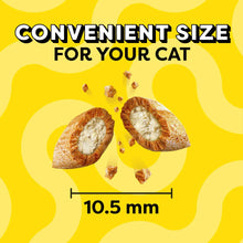 Crunchy cat treat pieces size guide showing 10.5 mm thickness
