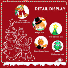 Inflatable gingerbread man and Christmas tree detail diagram: bib pants, magic hat, star