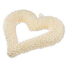 Beaded pearl heart wreath in white, curved heart shape with hanging loop