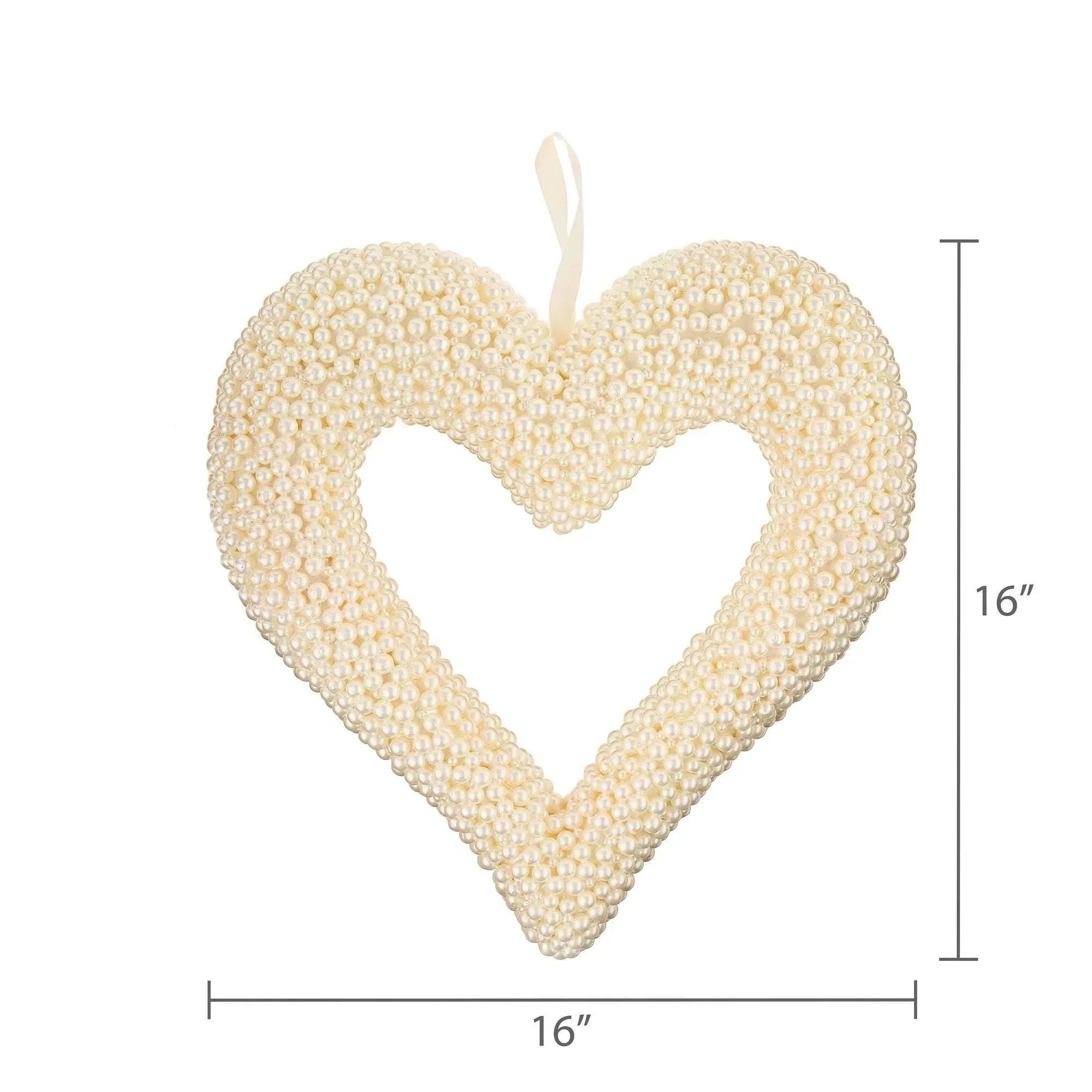 Beaded Pearl Heart Wreath, White, 16", Valentine's Day by Way To Celebrate