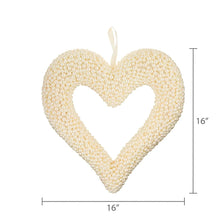 White beaded pearl heart wreath, 16 x 16 in with hanging loop