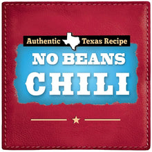 No Beans chili label patch with Authentic Texas Recipe badge