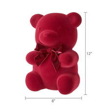 Red flocked bear tabletop decoration, 12 in tall and 8 in wide