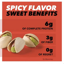 In-shell sweet chili pistachios package panel with spicy flavor and protein benefits