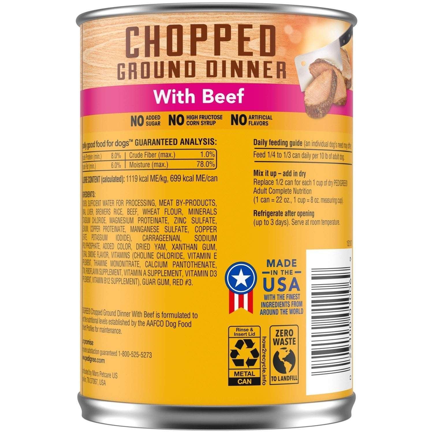 Pedigree Chopped Ground Dinner With Beef Adult Soft Wet Dog Food, (12) 22 oz Cans