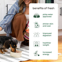 Freshpet benefits label card: picky eater approved, shinier skin, improved digestion, healthier weight