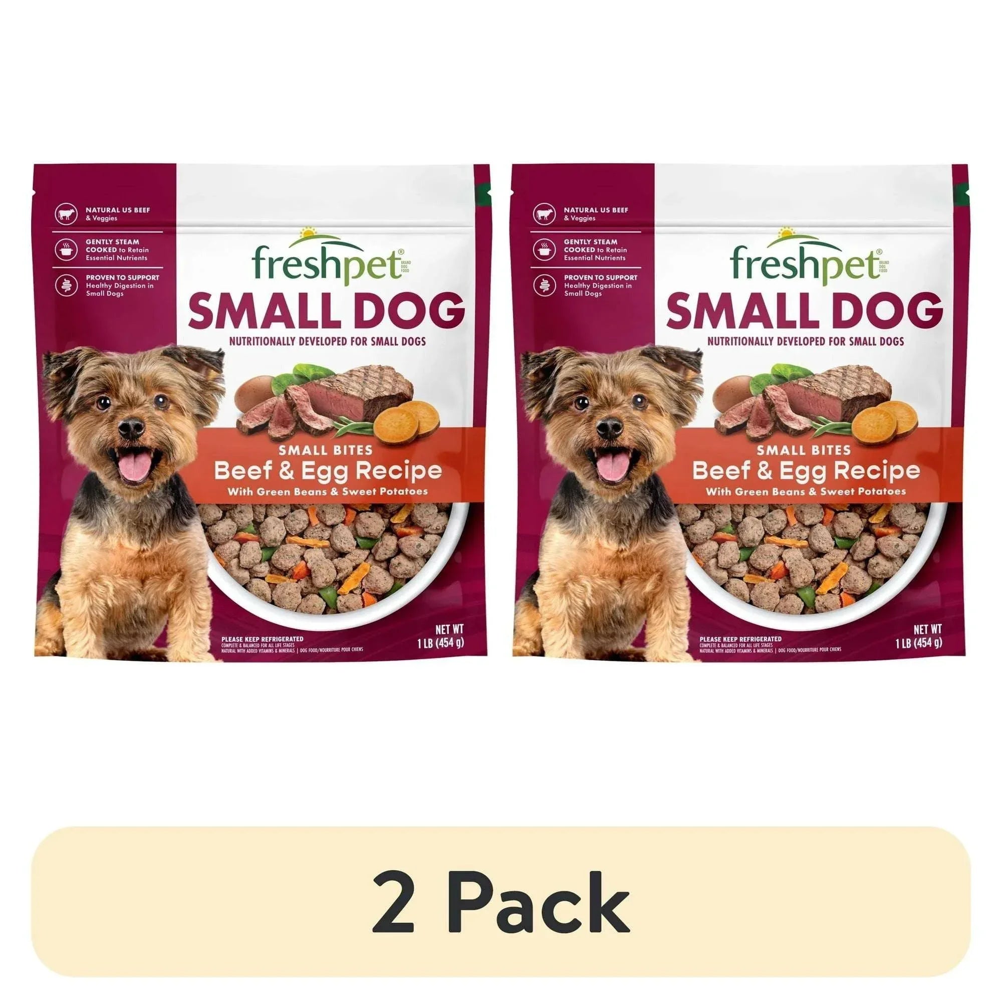 Freshpet Fresh Dog Food, Small Dog Beef & Egg Recipe, Small Bites Freshly Roasted Meals, 1 lb.
