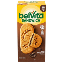 belVita breakfast sandwich biscuits box with dark chocolate creme filling, 25 packs
