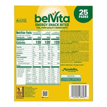 belVita Energy Snack Bites variety pack box back, Nutrition Facts panel and barcode