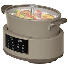 Beige 10-in-1 multi-cooker with clear lid and front display reading 350F