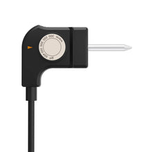 Griddle temperature control with dial and power plug, black housing.