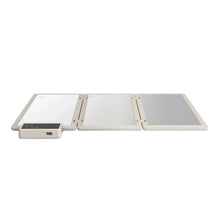 Foldable warming tray with open flat panels and front control unit