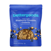 Blueberry crumble granola pouch with bettergoods branding and blueberries, front view