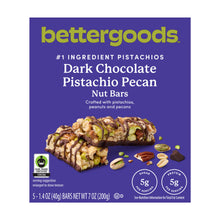 bettergoods Dark chocolate pistachio pecan nut bars box front, 5 count
