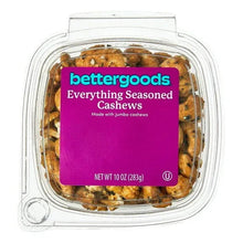 Seasoned cashews in clear plastic clamshell with bettergoods Everything label
