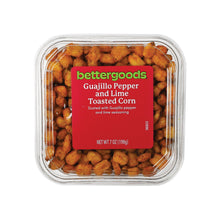 Toasted corn nuts tub with red Bettergoods Guajillo Pepper and Lime label