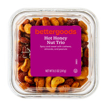 Hot honey nut trio tub with bettergoods label on clear plastic lid