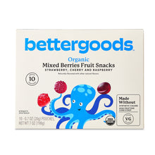 bettergoods organic mixed berry fruit snacks box with octopus graphic