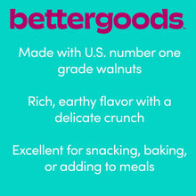 bettergoods label panel on raw walnut halves and pieces container