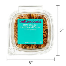 bettergoods raw walnut halves and pieces clamshell container shown with size line