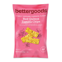 bettergoods Red quinoa tortilla chips bag with yellow crackers and GF seal