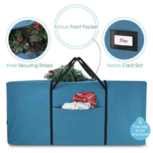 Blue Christmas tree storage bag with front pocket and name card slot window