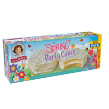 Spring party cakes snack pack, 6 individually wrapped cakes in a frosted box.
