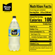 Minute Maid Lemonade bottle with Nutrition Facts panel and yellow serving info