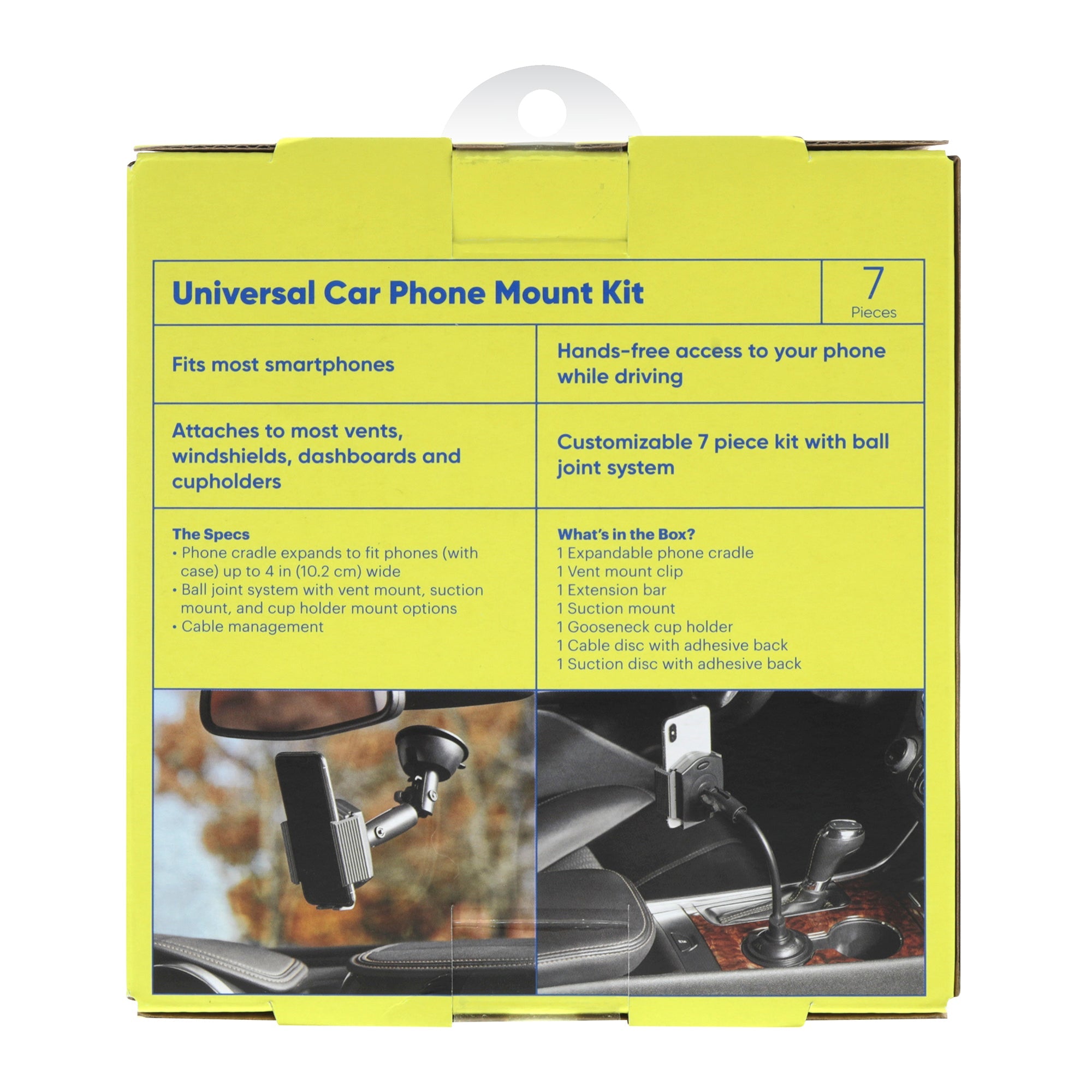 onn. 7-in-1 Universal Car Phone Mount Kit, Cup Holder, Vent, Dash, Windshield with Adjustable Ball Joint