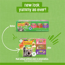 Purina Friskies pate 12 cans carton with “new look” and “12 cans” label
