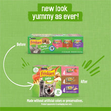 Wet cat food multipack packaging showing before-and-after design with 12 cans