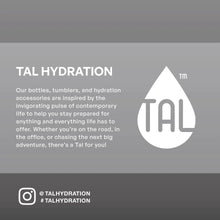 TAL hydration brand graphic with logo and social icons