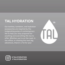TAL Hydration promotional graphic with logo and social handle text
