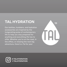 TAL hydration promotional graphic with drop logo and social media icons