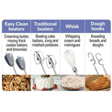 Hand mixer attachment set with beaters, whisk, and dough hooks shown separately