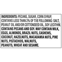 Praline pecans ingredients label card with allergen and contains statements