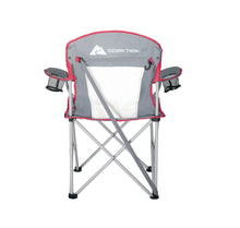 Oversized quad chair front view with OZARK TRAIL logo, white center, gray sides, red trim