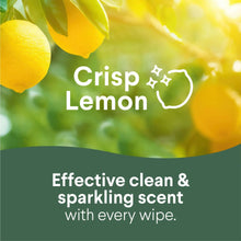 Crisp Lemon scent graphic for disinfecting wipes, effective clean & sparkling scent