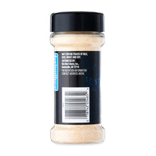 Garlic powder bottle back label with barcode and black cap