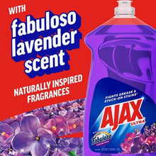 Ajax Ultra liquid dish soap bottle with fabuloso lavender scent, purple bottle