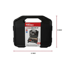 Home tool set storage case, black molded plastic with side handle and latch