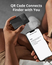 Black eufy Security smart tracker card and smartphone QR code