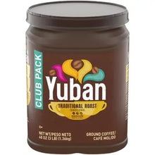 Ground coffee jar with Yuban Traditional Roast label, medium, 48 oz