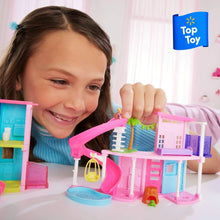 Mini BarbieLand doll house playset with pink balcony, slide, pool base and accessories
