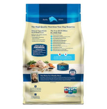 Blue Buffalo Life Protection Formula dry dog food bag, back panel with ingredients